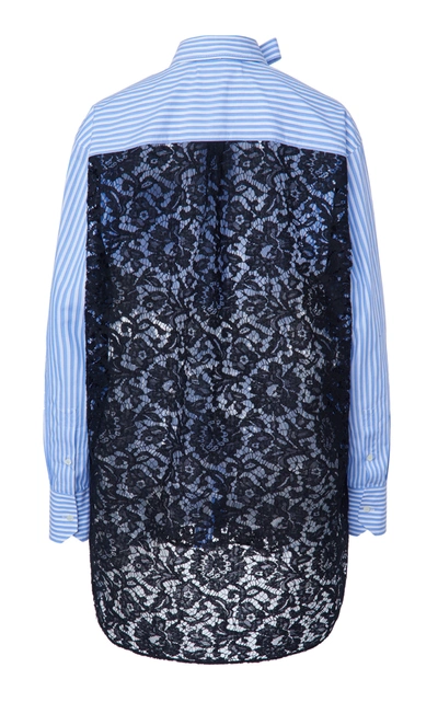 Shop Valentino Women's Oversized Lace-detailed Striped Cotton Shirt