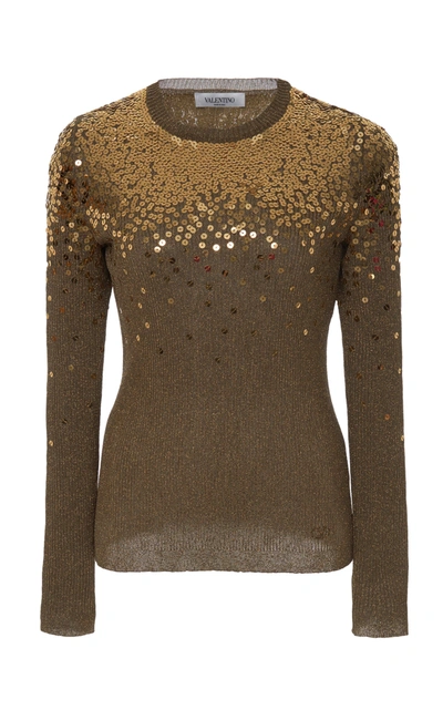 Shop Valentino Women's Sequin-embellished Knitted Sweater In Gold