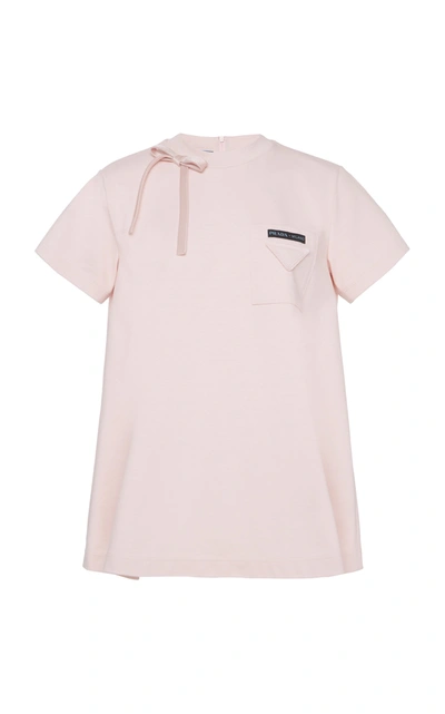 Shop Prada Embellished Cotton-jersey T-shirt In Pink