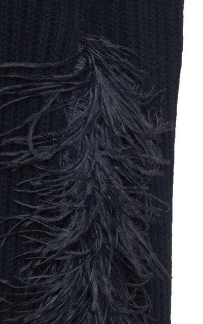 Shop Valentino Feather-trimmed Wool-cashmere Turtleneck Top In Black