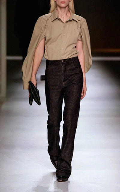 Bottega Veneta Cape-sleeve Cotton-blend Poplin Shirt In Neutral