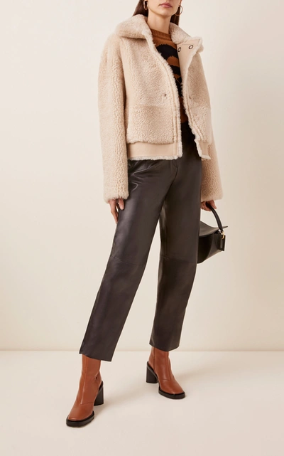 Shop Common Leisure Women's Iris Shearling Aviator Jacket In Ivory