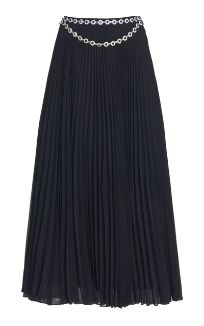Shop Christopher Kane Crystal Belted Pleated Cady Midi Skirt In Black