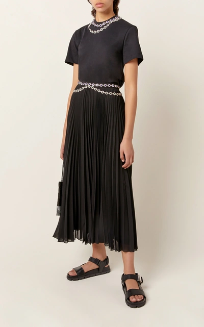 Shop Christopher Kane Crystal Belted Pleated Cady Midi Skirt In Black