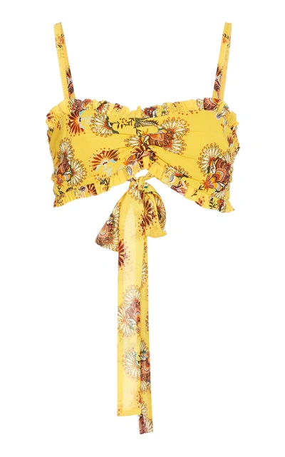 Shop Alexis Alma Ruffled Floral-print Chiffon Top In Yellow