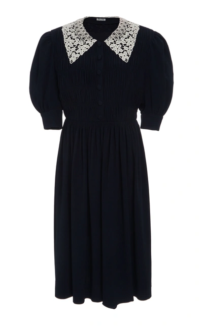 Miu Miu Peter Pan-collar Crepe Dress In Black