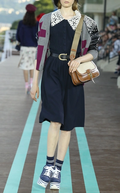 Miu Miu Peter Pan-collar Crepe Dress In Black