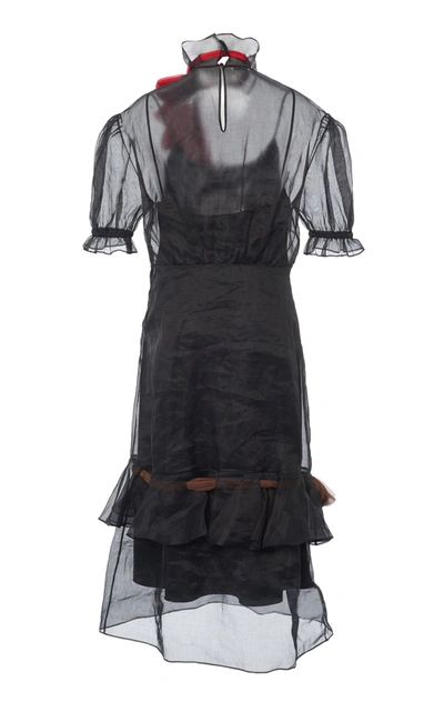 Shop Miu Miu Women's Tie-detailed Organza Midi Dress In Black