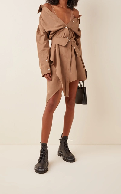 Shop Alexander Wang Asymmetric Cotton Deconstructed Mini Shirt Dress In Neutral