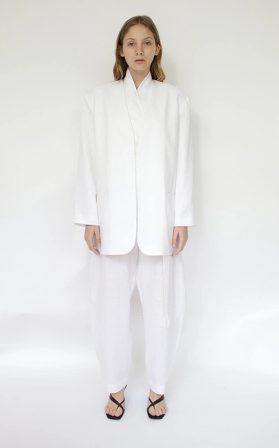 Shop Albus Lumen Women's Sokol Oversized Linen Blazer In White,neutral