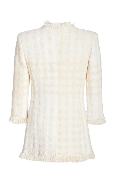 Shop Oscar De La Renta Fringed Cotton-blend Tweed Blazer In White