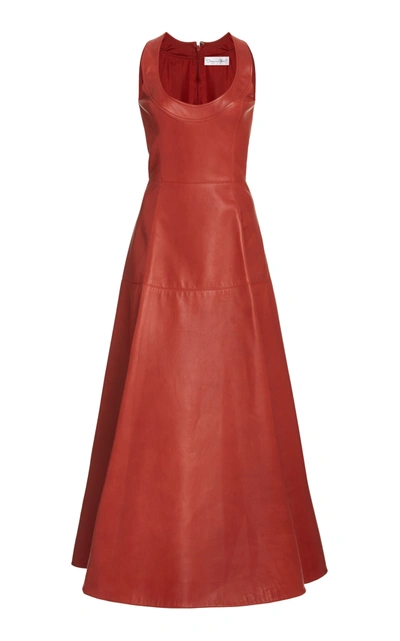 Shop Oscar De La Renta Women's Leather A-line Midi Dress In Red