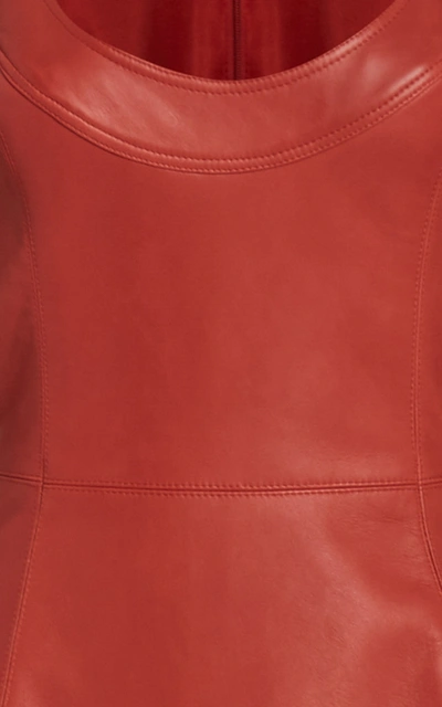 Shop Oscar De La Renta Women's Leather A-line Midi Dress In Red