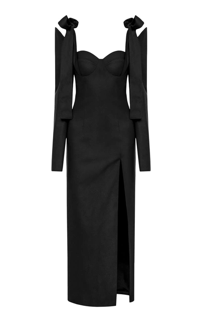 Shop Aleksandre Akhalkatsishvili Bow-embellished Wool Midi Dress In Black