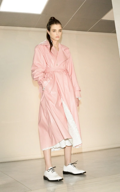 Shop Anouki Reversible Sequined And Leather-effect Trench Coat In Pink