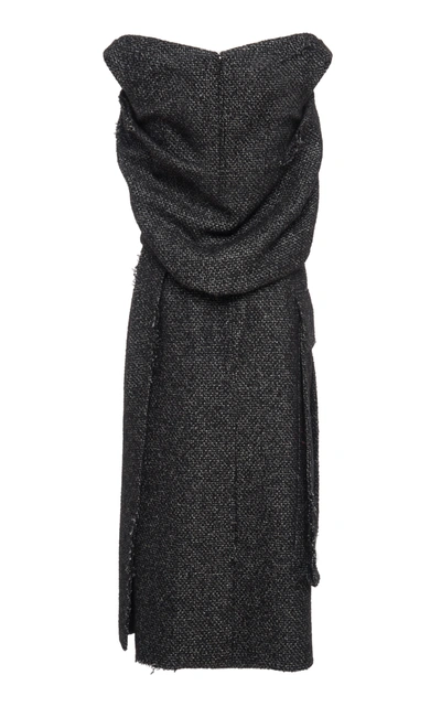 Shop Prada Off-the-shoulder Wool-blend Tweed Midi Dress In Grey