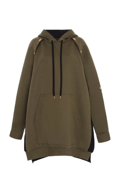 Shop Versace Two-tone Oversized Cotton-blend Hoodie In Green