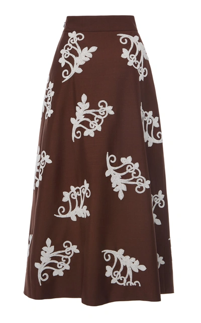 Shop Prada Embellished Mohair-blend Midi Skirt In Brown