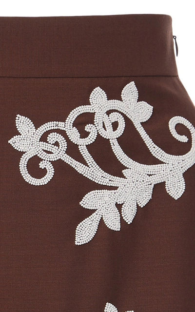 Shop Prada Embellished Mohair-blend Midi Skirt In Brown