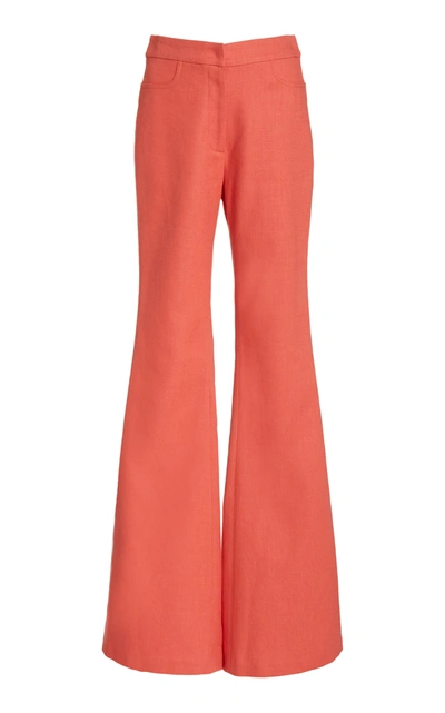 Shop Alexis Emerson Linen Flared Pants In Orange