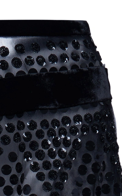 Shop Valentino Sequin-embellished Flocked Tulle Maxi Skirt In Black
