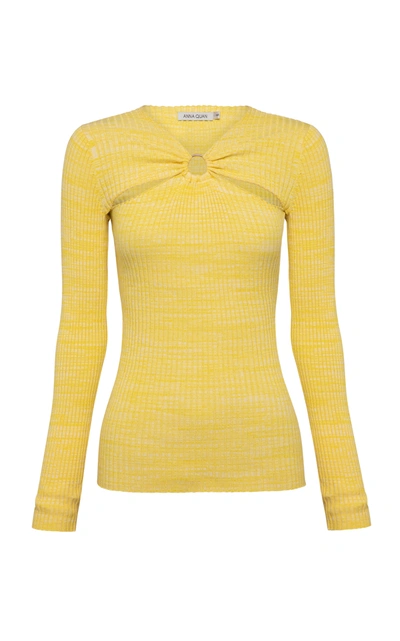 Shop Anna Quan Women's Laila Cutout Ribbed-knit Cotton Top In Yellow,grey