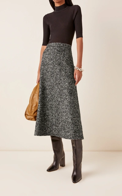 Shop Joseph Sibyl Wool-blend Bouclã© Tweed A-line Midi Skirt In Black/white