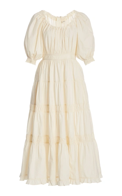 Shop Ulla Johnson Women's Colette Shirred Cotton Midi Dress In White,yellow
