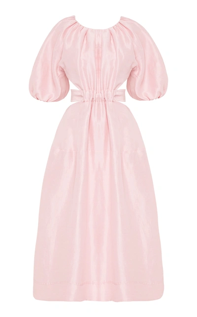 Shop Aje Women's Mimosa Cutout Linen-silk Midi Dress In Pink