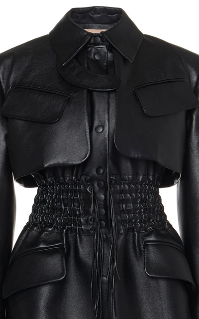 Shop Materiel Smocked Faux Leather Coat In Black