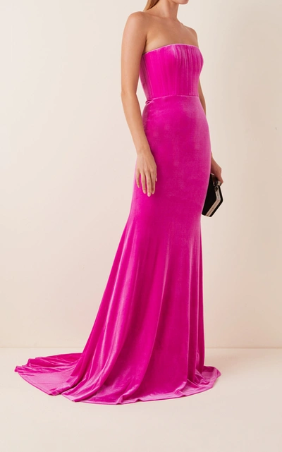 Shop Alex Perry Payson Velvet Strapless Gown In Pink
