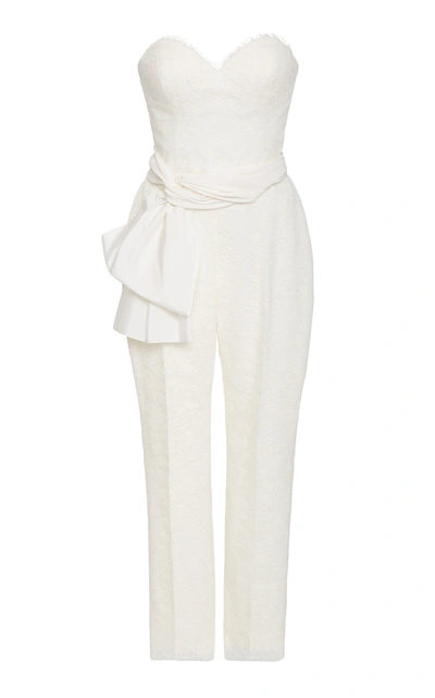 Shop Carolina Herrera Bridal Women's Lourdes Strapless Chantilly Lace Jumpsuit In White