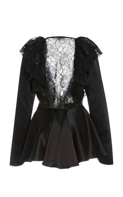 Shop Rodarte Women's Lace-paneled Ruffled Satin Peplum Top In Black