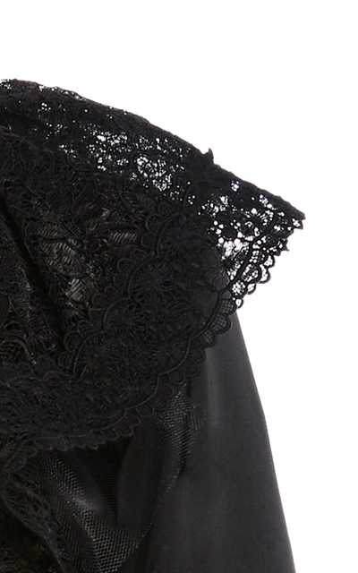 Shop Rodarte Women's Lace-paneled Ruffled Satin Peplum Top In Black