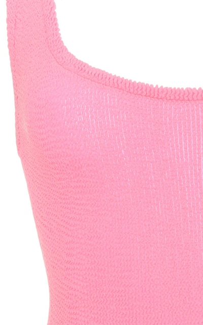 Shop Hunza G Square-neck Seersucker One-piece Swimsuit In Pink