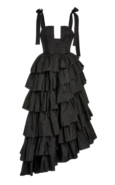 Shop Ulla Johnson Women's Valentina Tiered Ruffle Satin Gown In Black