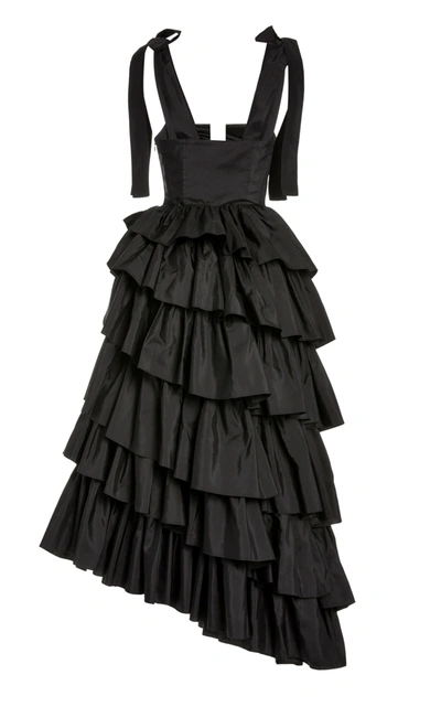 Shop Ulla Johnson Women's Valentina Tiered Ruffle Satin Gown In Black