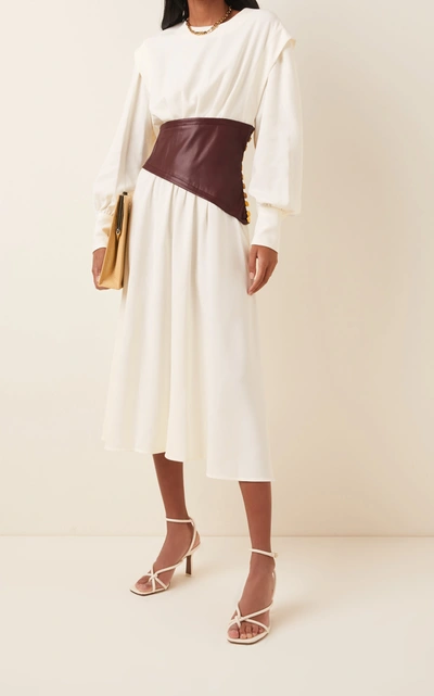 Shop Proenza Schouler Leather-detailed Crepe Midi Dress In White