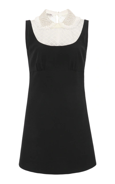 Shop Miu Miu Embellished Organza-detailed Cady Mini Dress In Black