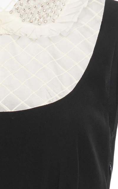 Shop Miu Miu Embellished Organza-detailed Cady Mini Dress In Black