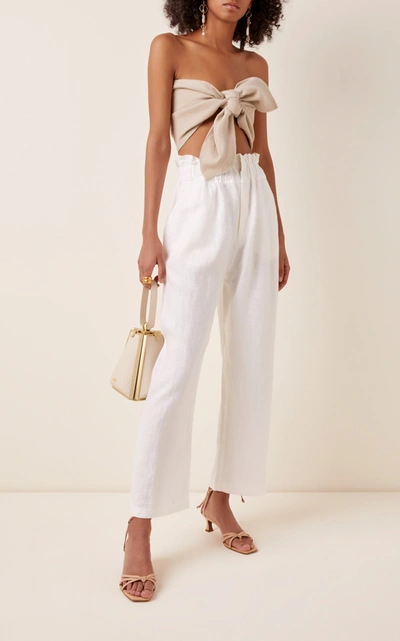 Shop Posse Exclusive Ducky Oversized Paperbag-waist Linen Pants In White