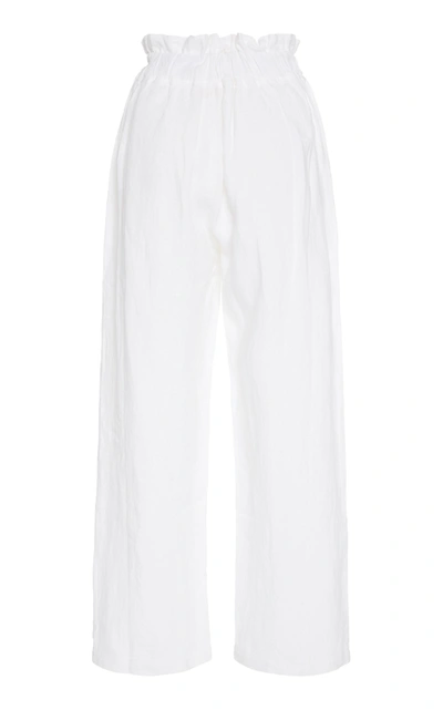 Shop Posse Exclusive Ducky Oversized Paperbag-waist Linen Pants In White