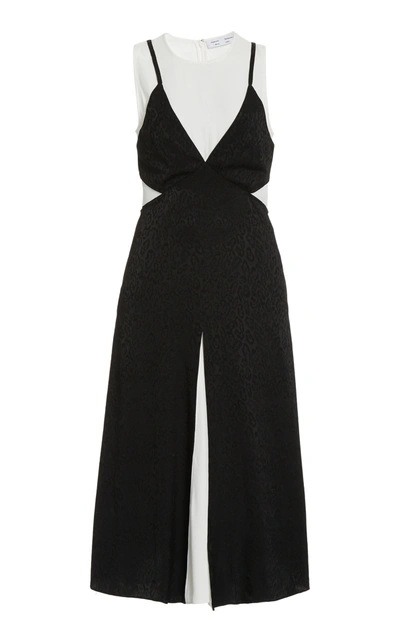 Shop Proenza Schouler White Label Layered Leopard Jacquard Midi Dress In Black