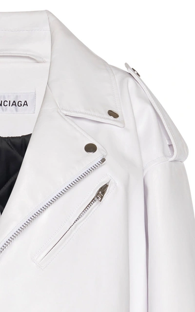 Shop Balenciaga Oversized Leather Biker Jacket In White