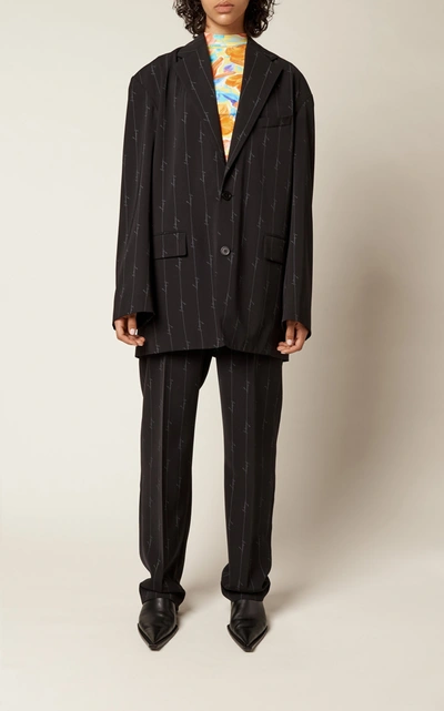 Shop Balenciaga Oversized Pinstriped Twill Blazer In Black
