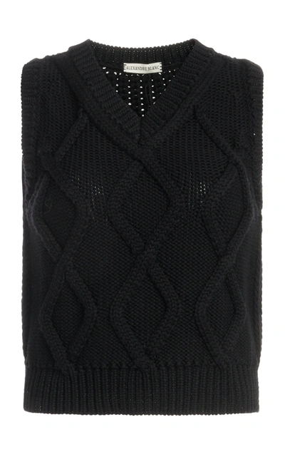 Shop Alexandre Blanc Wool Cable-knit Sweater Vest In Black