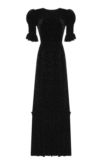 Shop The Vampire's Wife The Night Flight Glittered Velvet Maxi Dress In Black