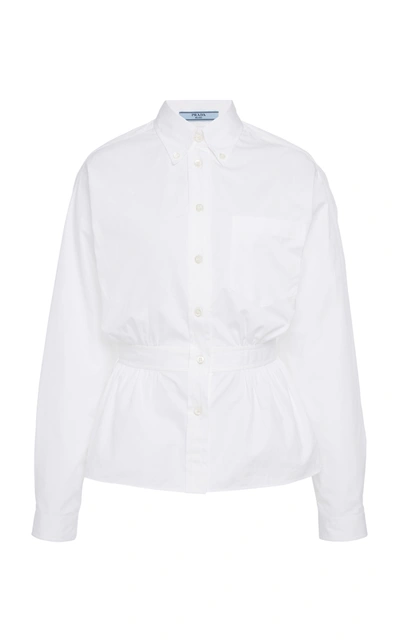 Shop Prada Gathered Button Down Shirt In White