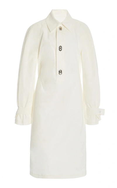 Shop Bottega Veneta Cotton-blend Midi Shirt Dress In White