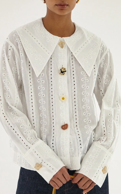 Shop Rejina Pyo Women's Elliot Oversized Button-detailed Cotton Broderie Anglaise Shirt In White